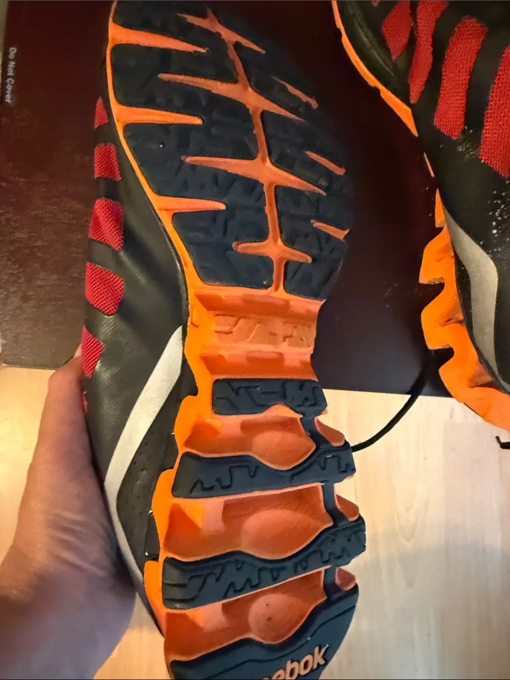 Reebok Red and Black Athletic Sneakers with Orange Soles